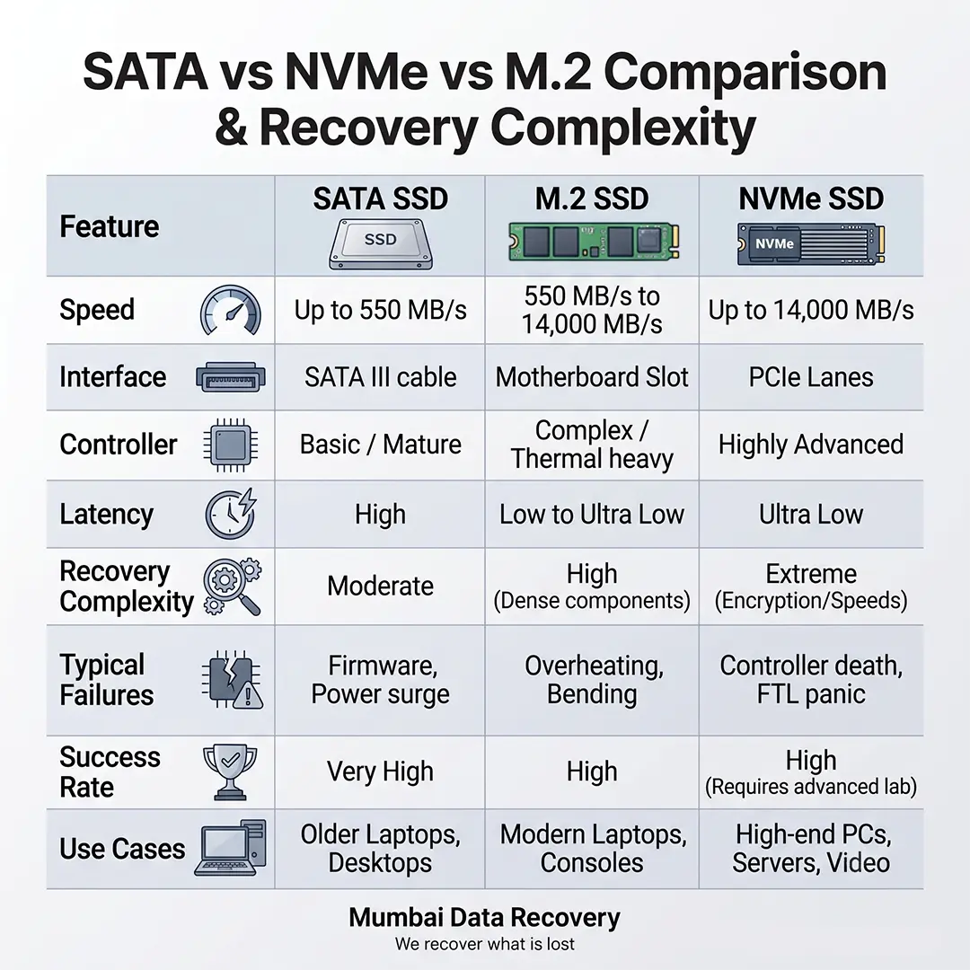 NVMe SSD data recovery using specialized PCIe adapter.